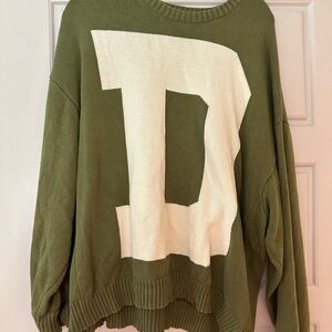 Daily Drills Olive Green and White Crew Neck Sweater